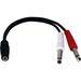 QVS 3.5mm Female to Dual-1/4 TS Male Adaptor Cable - 6.35mm/Mini-phone Audio Cable for Audio Device - First End: 1 x Mini-phone Stereo Audio - Female - Second End: 2 x 6.35mm Stereo Audio - Male - Black - 1