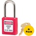 Master Danger Red Safety Padlock - 0.25" Shackle Diameter - Red - 6 / Pack