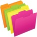 Pendaflex Glow 1/2 Tab Cut Letter Recycled Top Tab File Folder - 8 1/2" x 11" - Neon Green, Neon Orange, Neon Pink, Neon Yellow - 24 / Pack