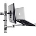 Atdec dual monitor/notebook desk mount - Flat and curved monitors up to 32in - VESA 75x75, 100x100 - 360° arm rotation - Quick display release, tilt, pan, landscape/portrait - Advanced cable management - non-slip notebook tray - Bolt through, desk cla