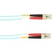 Black Box Fiber Optic Duplex Patch Network Cable - 98.40 ft Fiber Optic Network Cable for Network Device - First End: 2 x LC Network - Male - Second End: 2 x LC Network - Male - 10 Gbit/s - Patch Cable - OFNR - Aqua - TAA Compliant