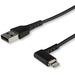 StarTech.com 1m USB A to Lightning Cable iPhone iPad Durable Right Angled 90 Degree Black Charger Cord w/Aramid Fiber Apple MFI Certified - Aramid fiber shelters 3.3ft heavy duty USB-A to lightning cable from stress of bends/twists - Right angled connecto