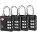 Kensington TSA Accepted 3-Dial Combination Lock - 4-Pack - 1000 Digit - Master Keyed - Steel, Zinc Alloy - 4 Pack