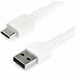 StarTech.com 1m USB A to USB C Charging Cable - Durable Fast Charge & Sync USB 2.0 to USB Type C Data Cord - Aramid Fiber M/M 3A White - USB A to USB C charging cable w/ aramid fiber sheltering the heavy duty cord from stress of bends & pulls - High quali