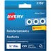 Avery White Reinforcement Labels, " Diameter, 225/pk - 0.25" (6.35 mm) Diameter - Round - Mylar - 225 / Pack