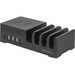 Manhattan Charging Station with Wireless Charging Pad (detachable), 1x Wireless, 1x USB-C and 4x USB-A Ports, Wireless Output: 2A, USB-C Output: 3A, USB-A Outputs: 1x 3A and 3x 2.4A max, Cable 1m, Black (Power Cable: Euro 2-pin plug to C7 figure-of-8 conn