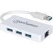 Manhattan 3-Port USB 3.0 Hub with Gigabit Ethernet Adapter - USB 3.0 Type A - External - 3 USB Port(s) - 1 Network (RJ-45) Port(s) - 3 USB 3.0 Port(s) - Chrome OS, Mac, PC