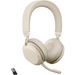 Jabra Evolve2 75 Headset - Stereo - Wireless - Bluetooth - 98.4 ft - 20 Hz - 20 kHz - On-ear - Binaural - Ear-cup - MEMS Technology Microphone - Noise Canceling - Beige