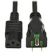 Eaton Tripp Lite Series Safe-IT Antibacterial Hospital-Grade Power Cord, 5-15P to C13 - Green Dot, 13A, 125V, 16 AWG, Black, 15 ft. (4.6 m) - For Mobile Cart, Computer, Printer, Monitor, Television, UPS, PDU, Scanner, PC - 125 V AC13 A - Black - 15 ft Cor