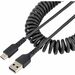 StarTech.com 3ft (1m) USB A to C Charging Cable, Coiled Heavy Duty USB 2.0 A to Type-C, Durable Fast Charge & Sync USB-C Cable, Black, M/M - 3.3ft (1m) Coiled USB A to USB C charging cable with aramid fiber for increased tensile strength - Durable High qu
