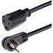 StarTech.com 6ft (2m) Power Extension Cord, Right Angle NEMA 5-15P to NEMA 5-15R, 13A 125V, 16AWG, Black, Flat Outlet Extension Cable - 6ft (1.8m) AC power extension cable right-angle NEMA 5-15P to NEMA 5-15R; 125V 13A power supply extension cord; 16AWG; 