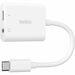 Belkin RockStar 3.5mm Audio + USB-C Charge Adapter - Mini-phone/USB-C Audio/Data Transfer Cable for Smartphone, Tablet, Notebook, Audio Device, USB Device - First End: 1 x 24-pin USB Type C - Male - Second End: 1 x 24-pin USB Type C - Female, 1 x Mini-pho