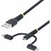 StarTech.com 3.3ft (1m) Rugged USB Multi Charging Cable, USB to Lightning/Micro-USB/Type-C, Apple MFi, Aramid Jacket, 3-in-1 Charger Cord - 3-in-1 Rugged USB Cable compatible w/portable devices; Apple MFi Certified Lightning; Supports USB-C and Micro-USB;