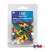 Acme United Plastic Head Push Pin - 0.25" (6.35 mm) Diameter - 100 / Pack - Assorted - Plastic, Steel