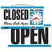 HeadLine Open/Closed 2-sided Sign - 1 Each - Open, CLOSED, Please Call Again, Will Return Print/Message - 11.50" (292.10 mm) Width x 6" (152.40 mm) Height - Rectangular Shape - Customizable Time - White, Blue