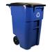 Rubbermaid Brute Recycling Rollout Container with Lid - 189.27 L Capacity - Rectangular - 36.5" Height x 23.4" Width x 28.5" Depth - Plastic - Blue - 1 Each