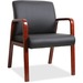 Lorell Upholstered Guest Chair - Black Bonded Leather Seat - Black Bonded Leather Back - Mahogany Solid Wood Frame - Four-legged Base - Armrest - 1 Each