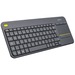 Logitech K400 Plus Wireless Touch TV Keyboard With Easy Media Control and Built-in Touchpad, HTPC Keyboard for PC-connected TV, Windows, Android, Chrome OS, Laptop, Tablet (Dark) (French Layout) - Wireless Connectivity - RF - 32.81 ft (10000 mm) - 2.40 GH