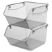 Lorell Mesh Stacking Storage Bin - 2 Tier(s) - 8.8" Height x 15.3" Width x 12.6" DepthDesktop - Sturdy, Swivel, Stackable, Carrying Handle - Silver - Steel, Metal - 2 / Pair