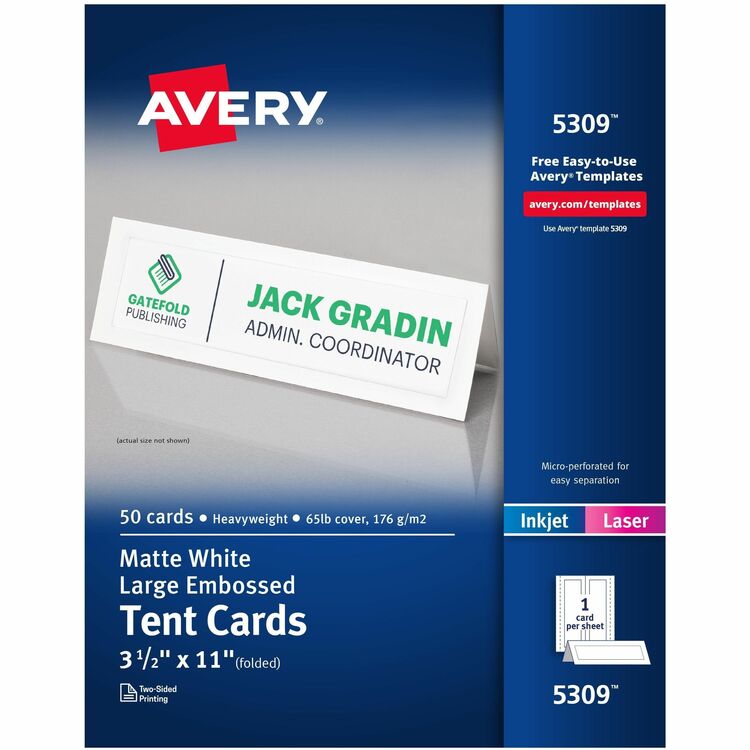 Avery® Large Tent Cards for Laser and Inkjet Printers, 3�