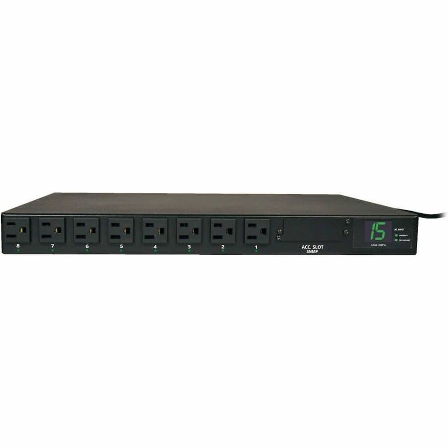 Tripp Lite by Eaton PDU 1.4kW Single-Phase Local Metered Automatic Transfer Switch PDU 2 120V 5-15P 15A Inputs 8 5-15R Outputs 1U TAA