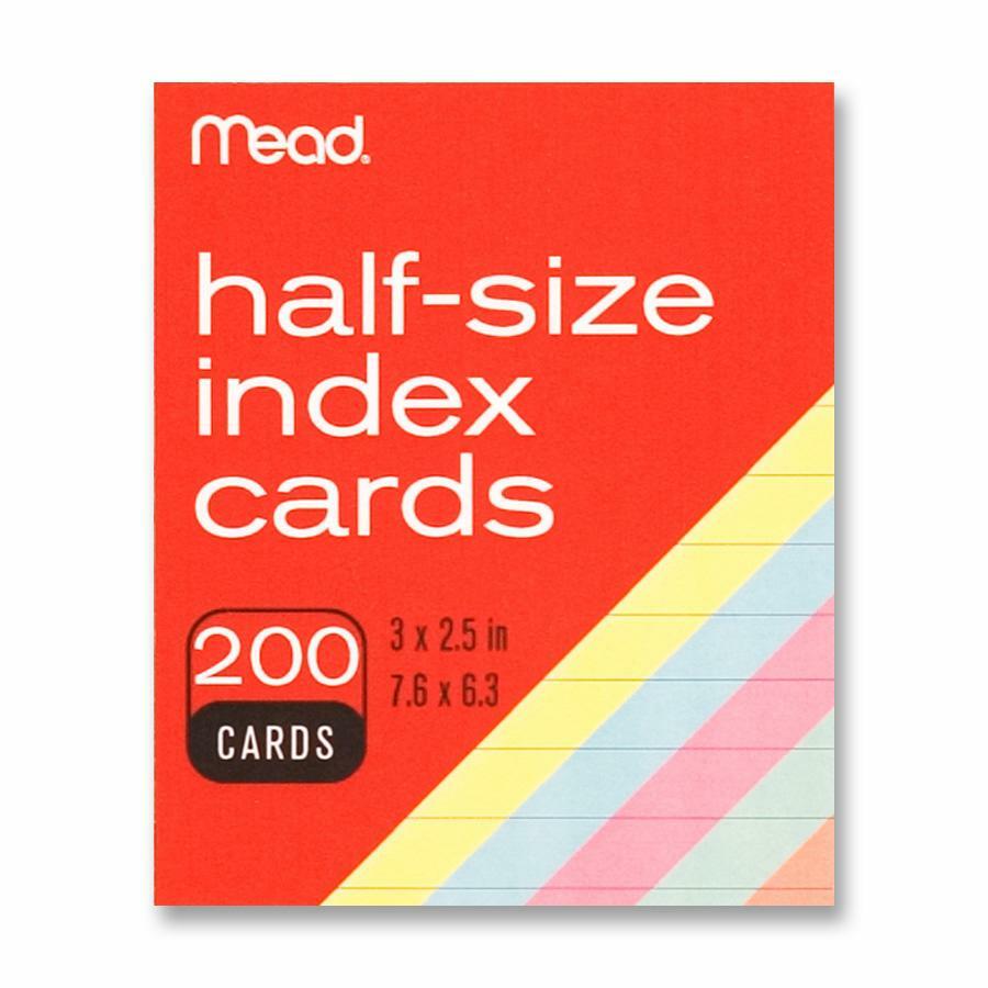 Mead Half Size Color Index Cards - 3" x 2 1/2" - Assorted - 200 / Pack
