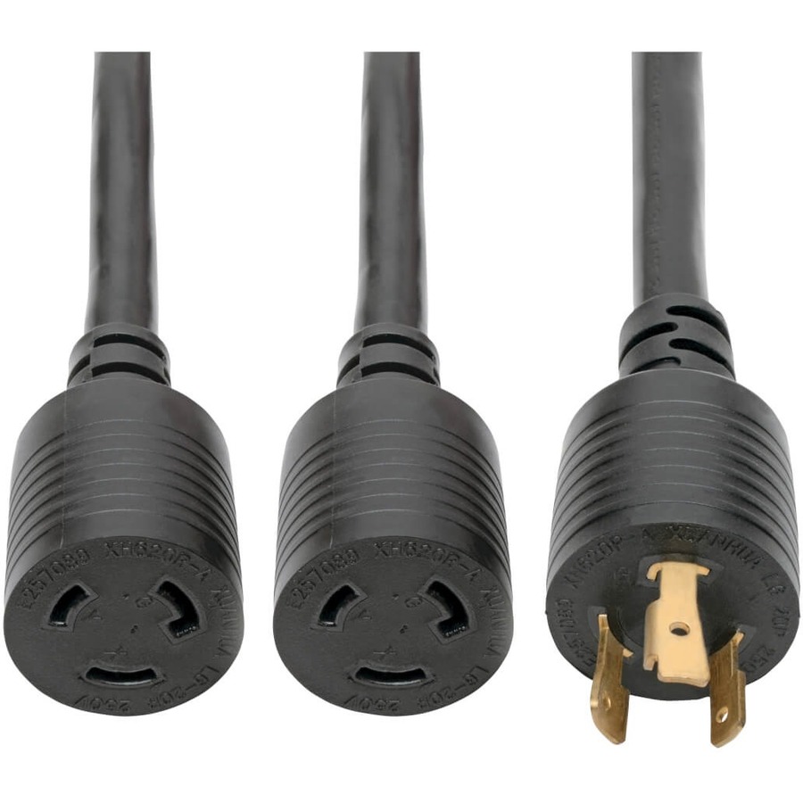 Eaton Tripp Lite Series Power Extension Cord/Splitter, NEMA L6-20P to 2x NEMA L6-20R Y Splitter, Heavy-Duty - 20A, 250V, 10 AWG, 1 ft. (0.31 m), Black