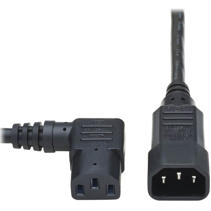 Tripp Lite by Eaton Power Extension Cord Right-Angle C13 to C14 PDU Style - 10A 250V 18 AWG 2 ft. (0.61 m) Black