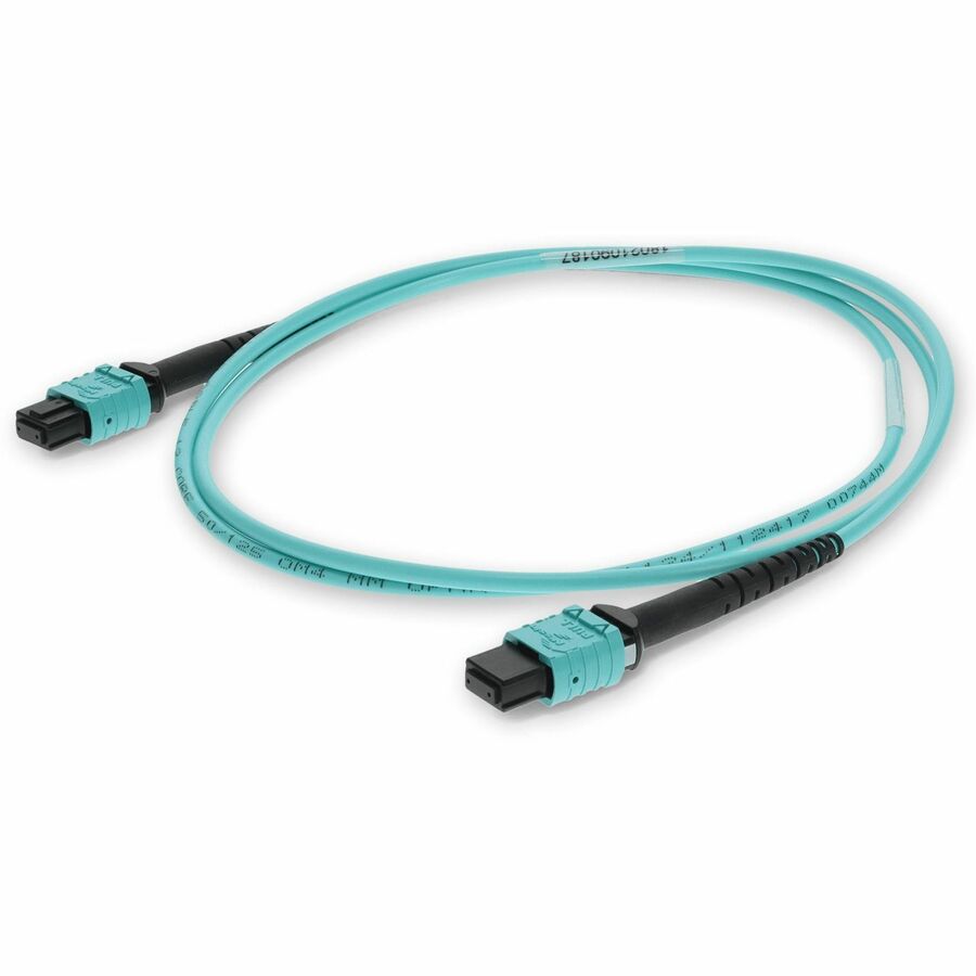 AddOn 10m MPO/UPC to MPO/UPC Aqua OM3 OFNR (Riser-Rated) 12-Strand Type-A (Straight) MMF (Multi Mode) Fiber Patch Cable, 50/125