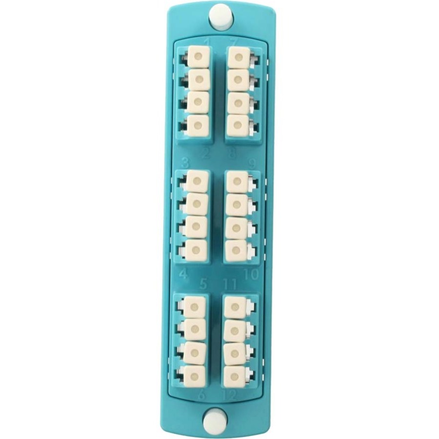 Leviton Plate (Aqua), 50 µm LOMM (OM3 & OM4), Quad LC, 24-Fiber, Zirconia Ceramic Sleeve