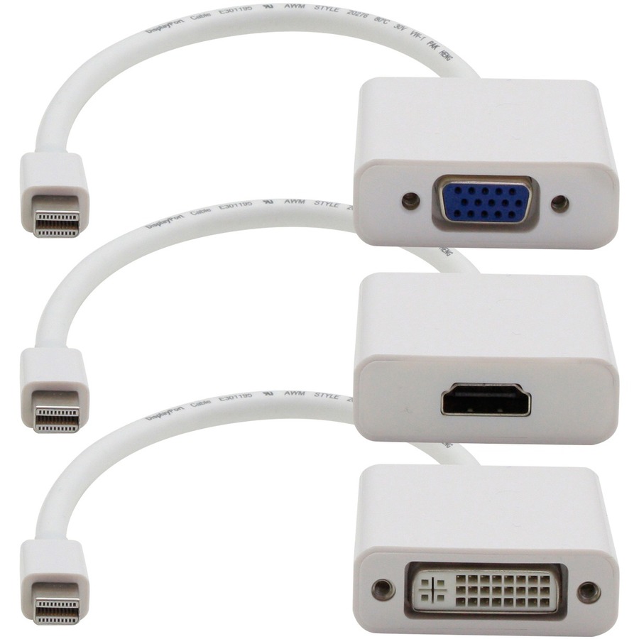 AddOn 3-Pack of Mini-DisplayPort 1.1 Male to DVI, HDMI, VGA Female White Adapters Which Comes in a Bundle For Resolution Up to 1920x1200 (WUXGA)