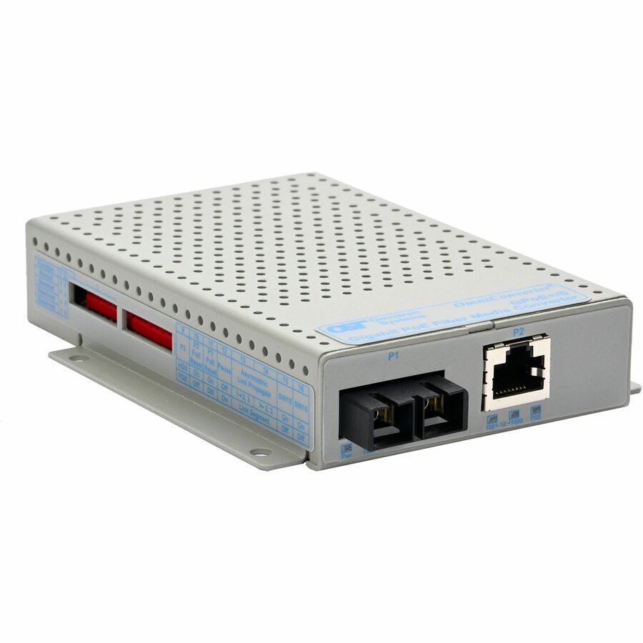 OmniConverter 10/100/1000 PoE+ Gigabit Ethernet Fiber Media Converter Switch RJ45 SC Single-Mode 12km Wide Temp