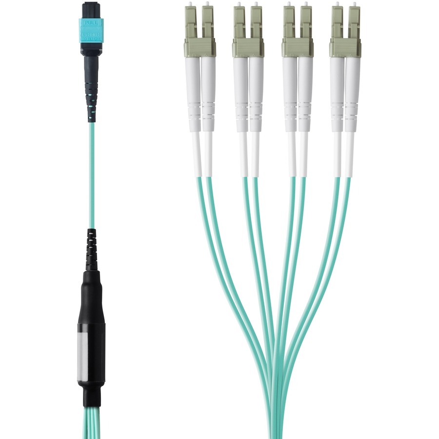 Belkin MTP to LC Fiber Optic Cable, 40GB Aqua Multimode MTP/8x LC, 50/125, OM3, Plenum