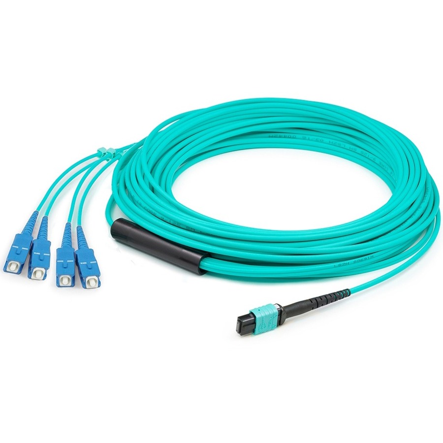 AddOn 2m MPO/UPC to 4xSC Duplex (8xSC)/UPC Aqua OM3 OFNR (Riser-Rated) 8-Strand Fiber Fanout Cable