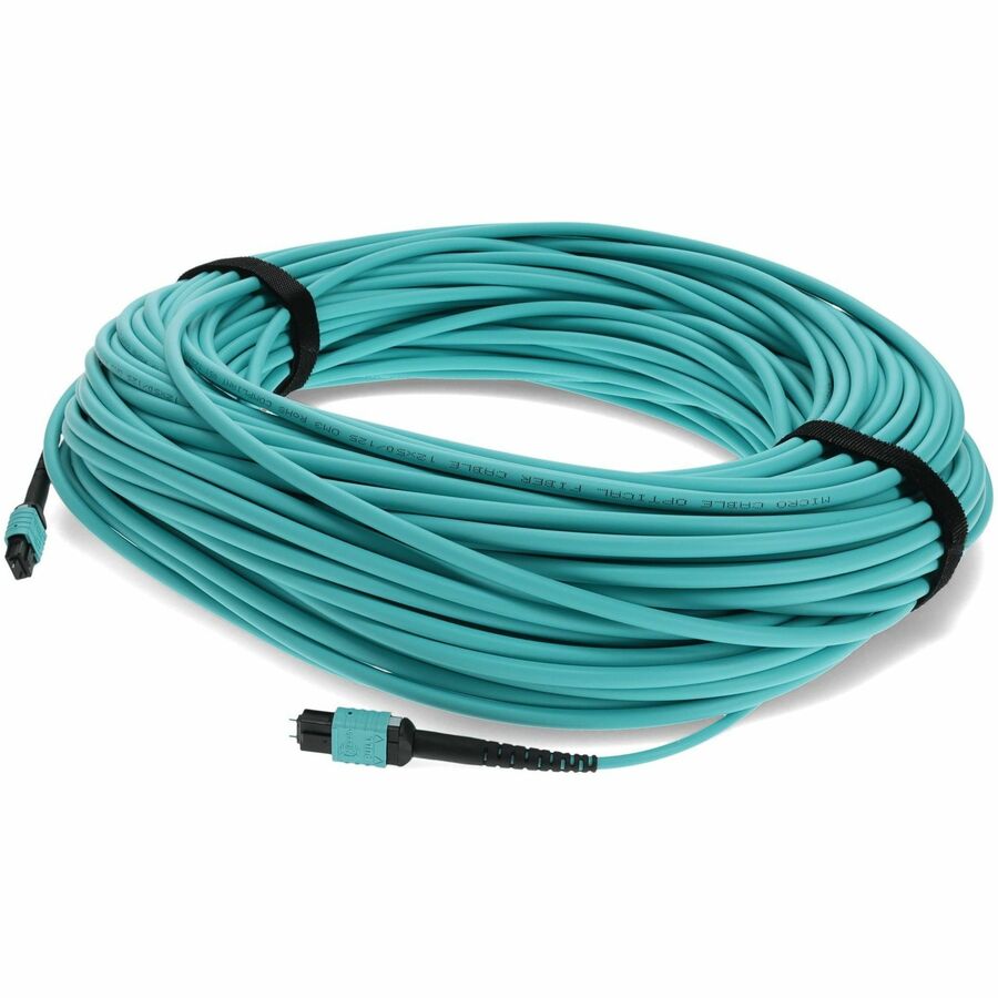 AddOn 50m MPO/UPC (Male) to MPO/UPC (Male) Aqua OM4 OFNR (Riser-Rated) 12-Strand MMF (Multi Mode) Fiber Patch Cable, 50/125