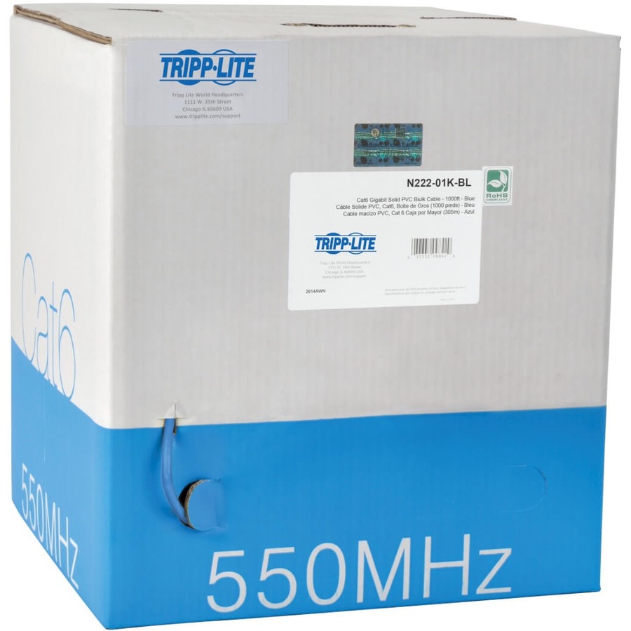 Tripp Lite by Eaton Cat6 Gigabit Solid Core UTP PVC Bulk Ethernet Cable Blue 1000 ft. (304.8 m) TAA