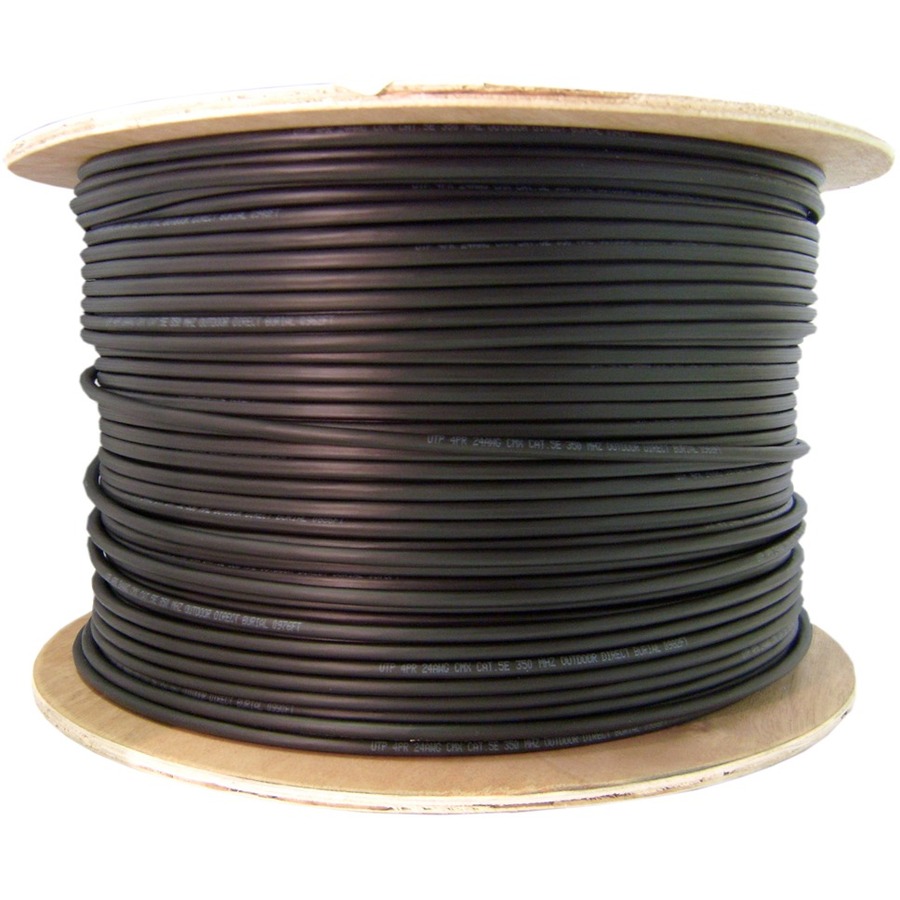 4XEM 1000FT Outdoor Cat5e Ethernet Network Cable - Pure Copper, Gel-Filled, 24AWG UTP, CMG Rated, Black
