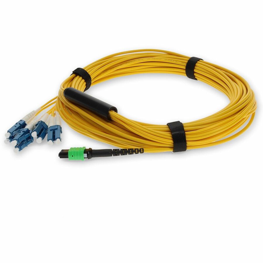 AddOn 50m MPO/APC to 4xLC/UPC Duplex Yellow OS2 OFNR (Riser-Rated) 8-Strand SMF (Single Mode) Fiber Fanout Cable, 9/125