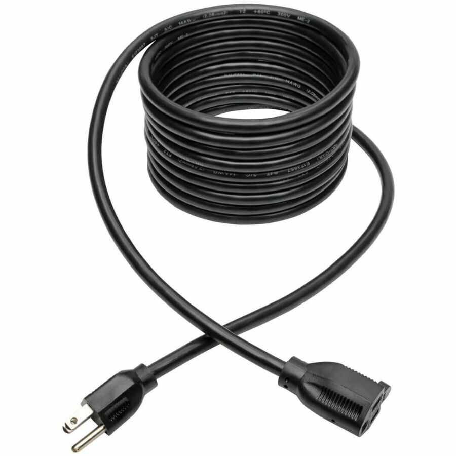 Tripp Lite Heavy-Duty Power Extension Cord, 15A, 14 AWG (NEMA 5-15P to NEMA 5-15R), 15 ft. - 120 V AC15 A - Black - 15 ft Cord Length