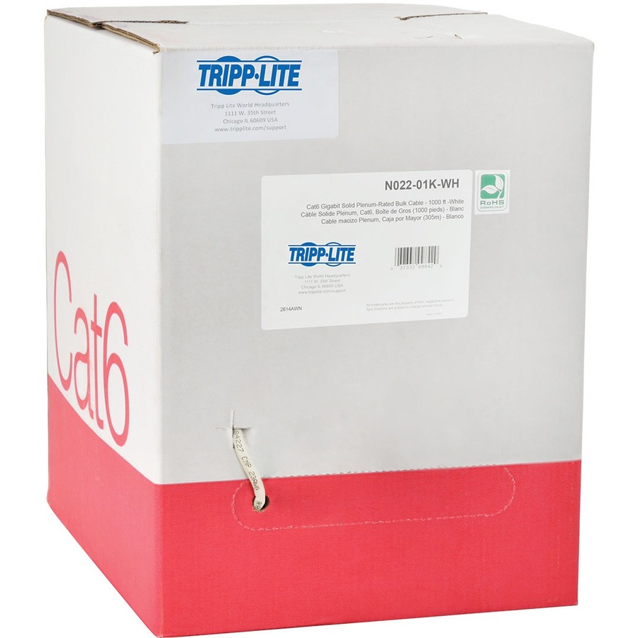 Tripp Lite by Eaton Cat6 Gigabit Solid Core Plenum-Rated UTP CMP PVC Bulk Ethernet Cable White 1000 ft. (304.8 m)