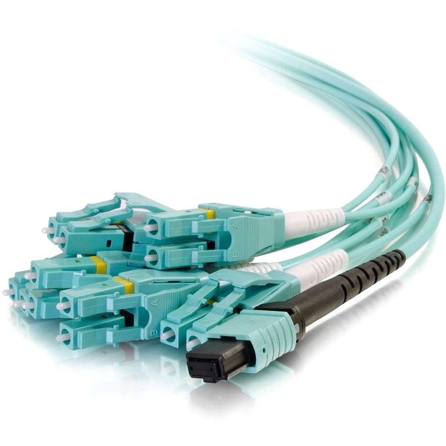 C2G 2m MPO to 6 Duplex LC Fiber Breakout Cable OM3 Riser Rated (OFNR) - Aqua