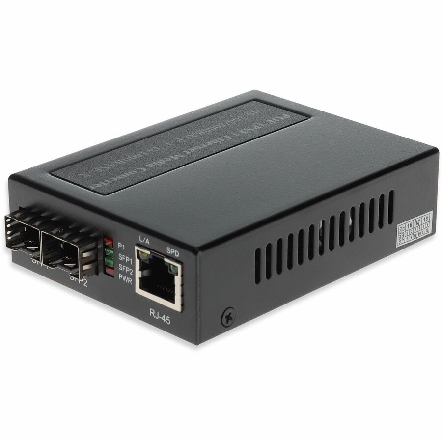 AddOn 10/100/1000Base-TX(RJ-45) to 2 Open SFP Port POE+ Media Converter