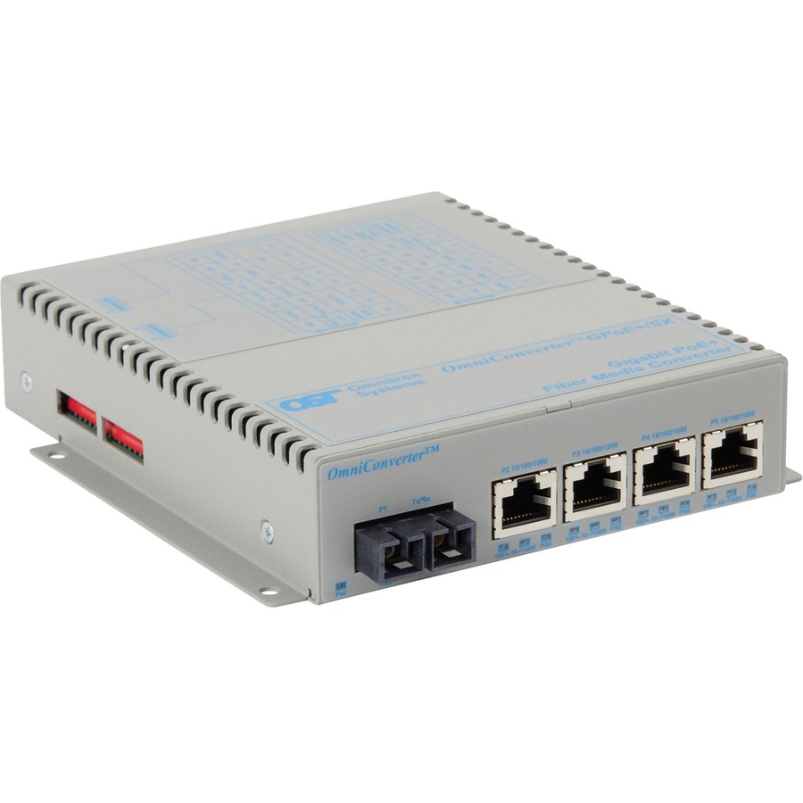 Omnitron Systems OmniConverter GPoE+/SX 4x PoE+ SC Multimode 550m US AC Powered