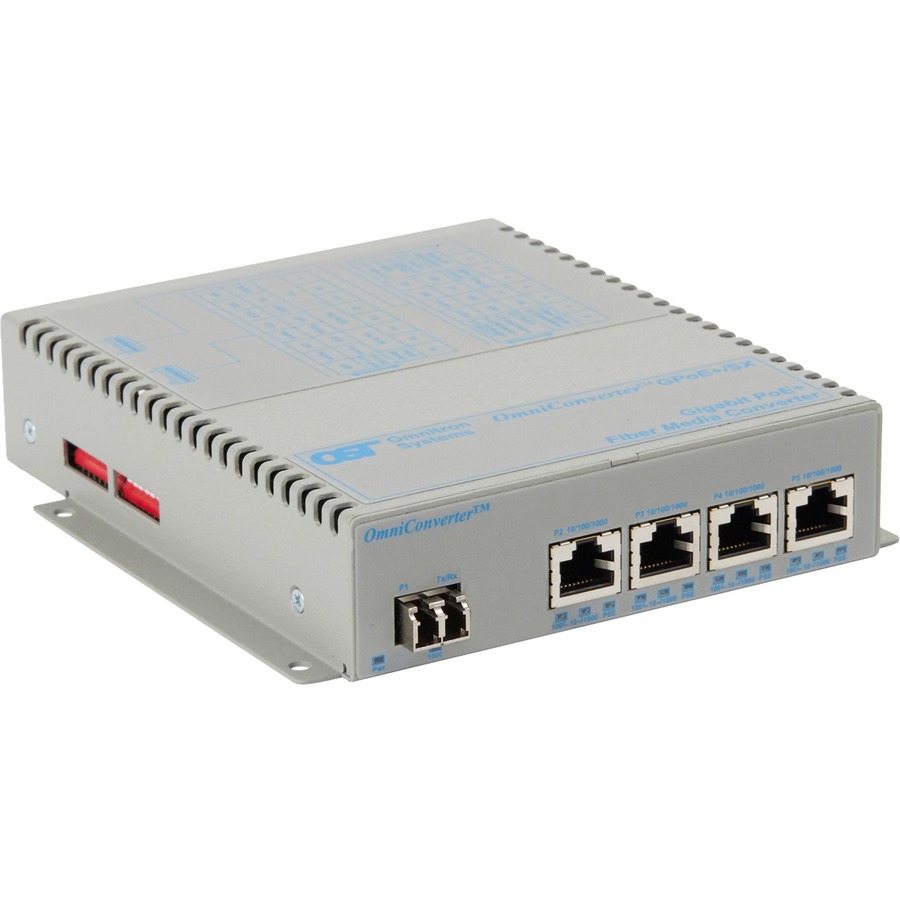 Omnitron Systems OmniConverter GPoE+/SX 4x PoE+ LC Multimode 550m US AC Powered