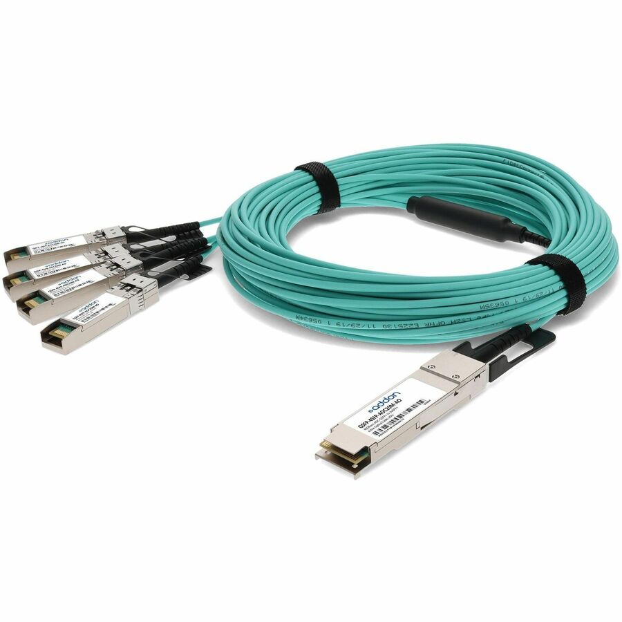 AddOn MSA and TAA Compliant 40GBase-AOC QSFP+ to 4xSFP+ Active Optical Cable (850nm, MMF, 20m)