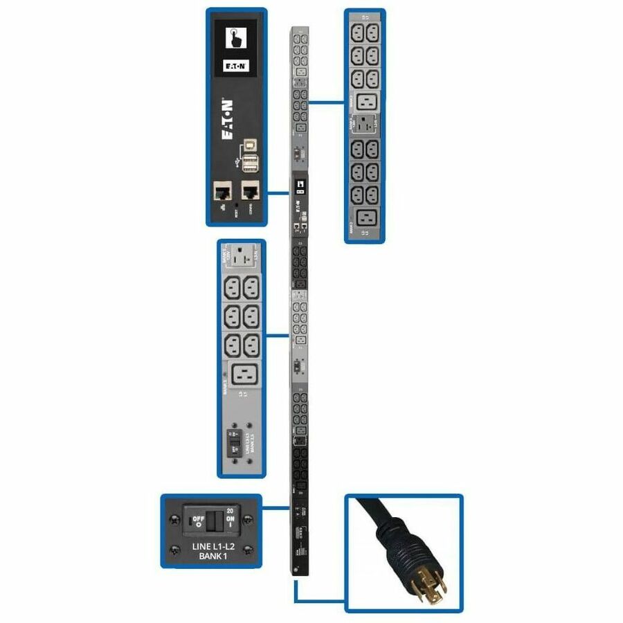 Tripp Lite by Eaton PDU 8.6kW 208/120V 3PH Monitored PDU - LX Interface Gigabit 45 Outlets L21-30P Input LCD 1.8 m Cord 0U 1.8 m Height TAA