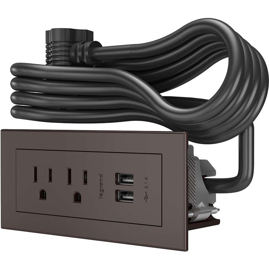 Wiremold Radiant Furniture Power Center (2) Outlet (2) USB, Brown - 2 x AC Power, 2 x USB - 3.10 A Current - Surface-mountable - Brown