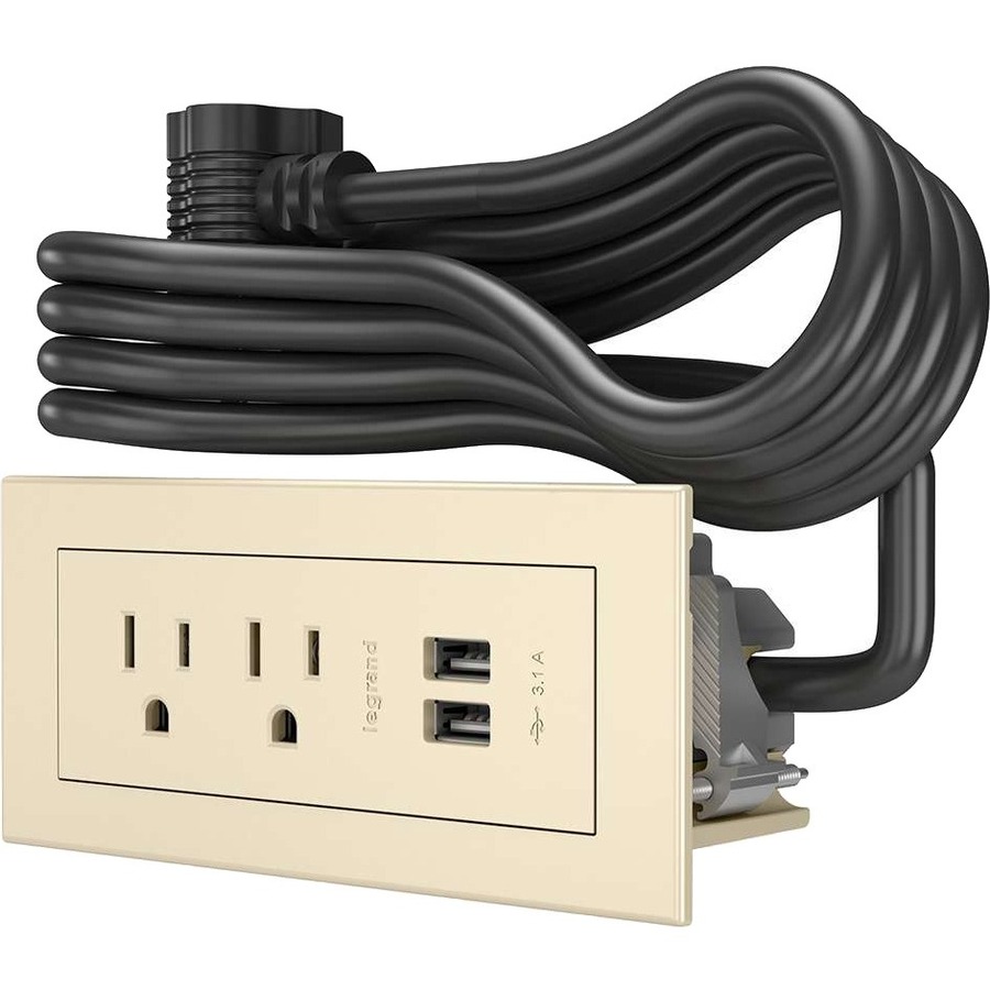 Wiremold Radiant Furniture Power Center (2) Outlet (2) USB, White - 2 x AC Power, 2 x USB - 3.10 A Current - Surface-mountable - Light Almond