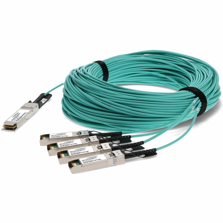 AddOn MSA and TAA Compliant 40GBase-AOC QSFP+ to 4xSFP+ Active Optical Cable (850nm, MMF, 100m)