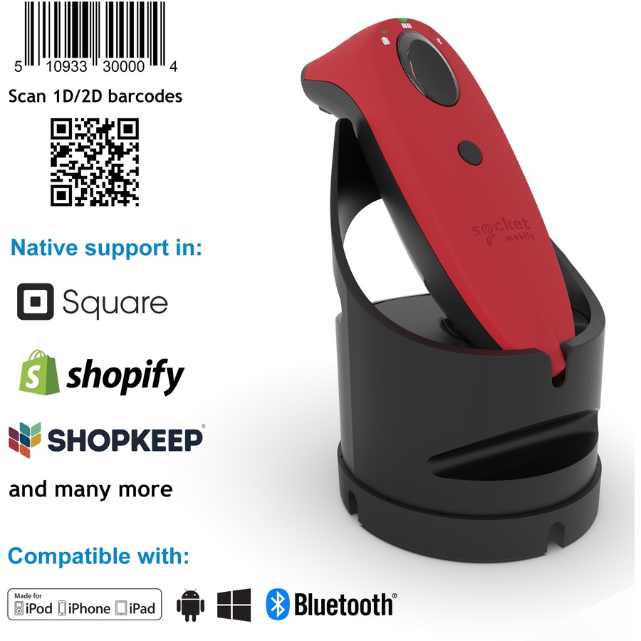 Socket Mobile SocketScan® S740, Universal Barcode Scanner, Red & Black Dock